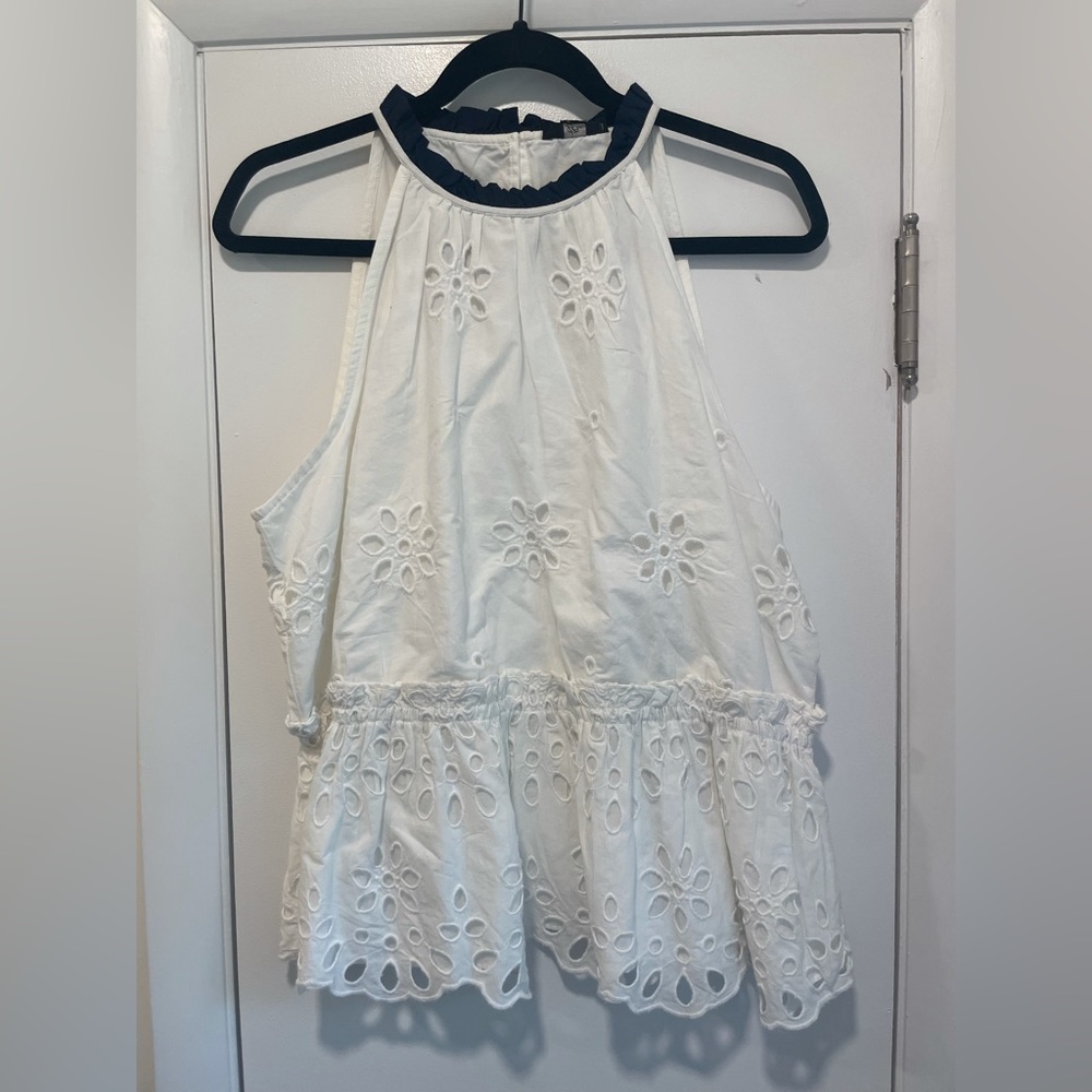 Jcrew NWT white eyelet top with navy trim